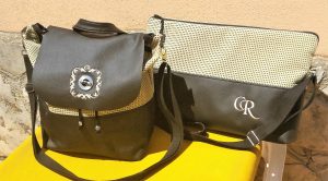 CARIS-Taschen - Handtasche/Rucksack - schwarzes Kunstleder - beiges Alcantara